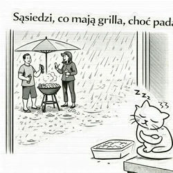 sasiedzi z grilem podczas deszczu sasiedzi z grilem podczas deszczu